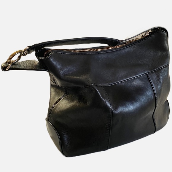 Kate Spade Savona Paige black leather hobo shoulder bag green floral lining - Picture 2 of 12